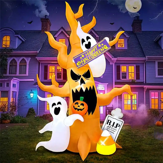 8FT Halloween Inflatable Tombstone Ghost Tree – LED‑Lit Outdoor Decoration