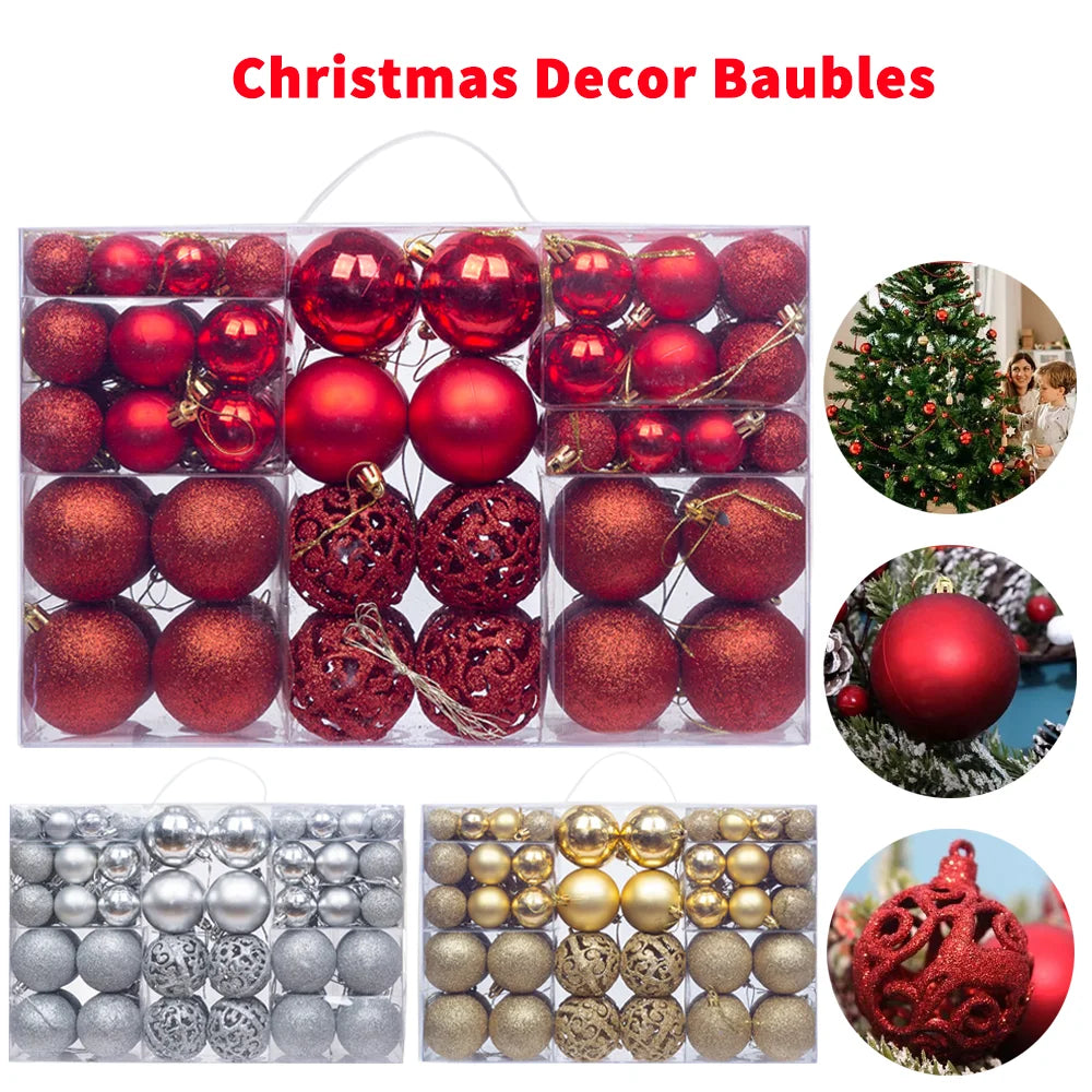 100pcs Shatterproof Christmas Tree Baubles – Red, Gold, Silver | Lightweight, Durable, and Reusable Holiday Ornaments.