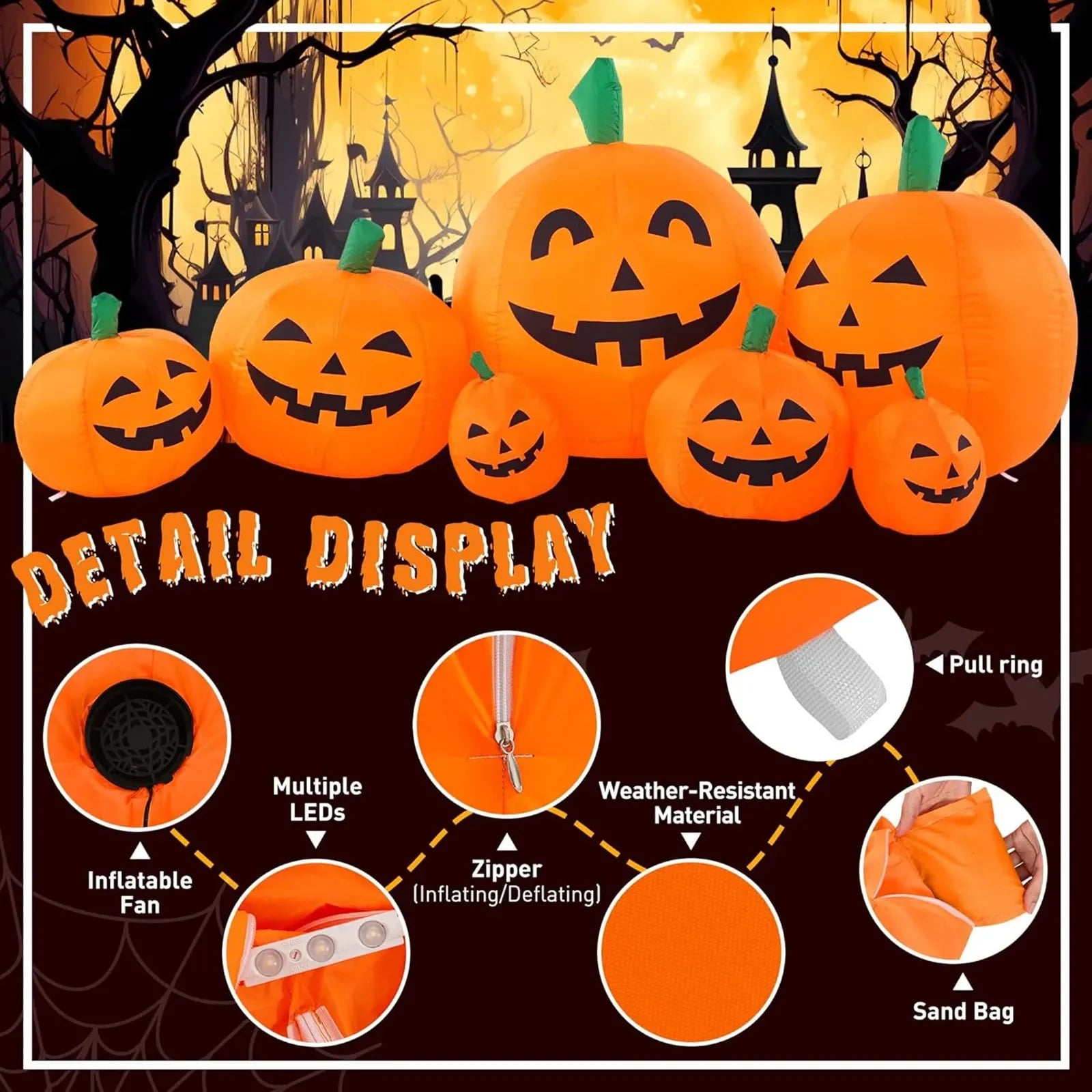 Giant 7.5FT Inflatable Halloween Pumpkin Stack with LED Lights – Perfect Outdoor Decoration for Festive Fun!