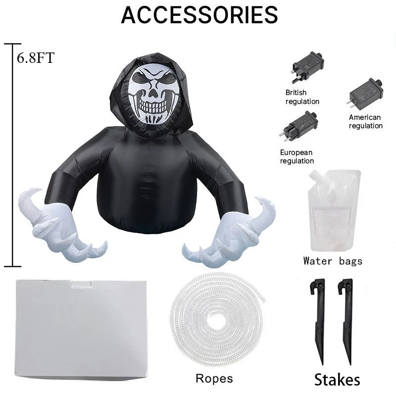 7FT Halloween Inflatable Skeleton Ghost – LED‑Lit Outdoor Decoration