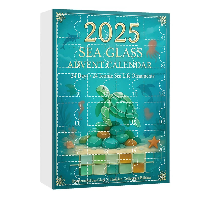 Christmas Advent Calendar – 24 Sea Glass Marine Animal Pendants | Ocean‑Inspired Countdown Gift for Marine Life Lovers, DIY Holiday Décor & Collectible Keepsake.