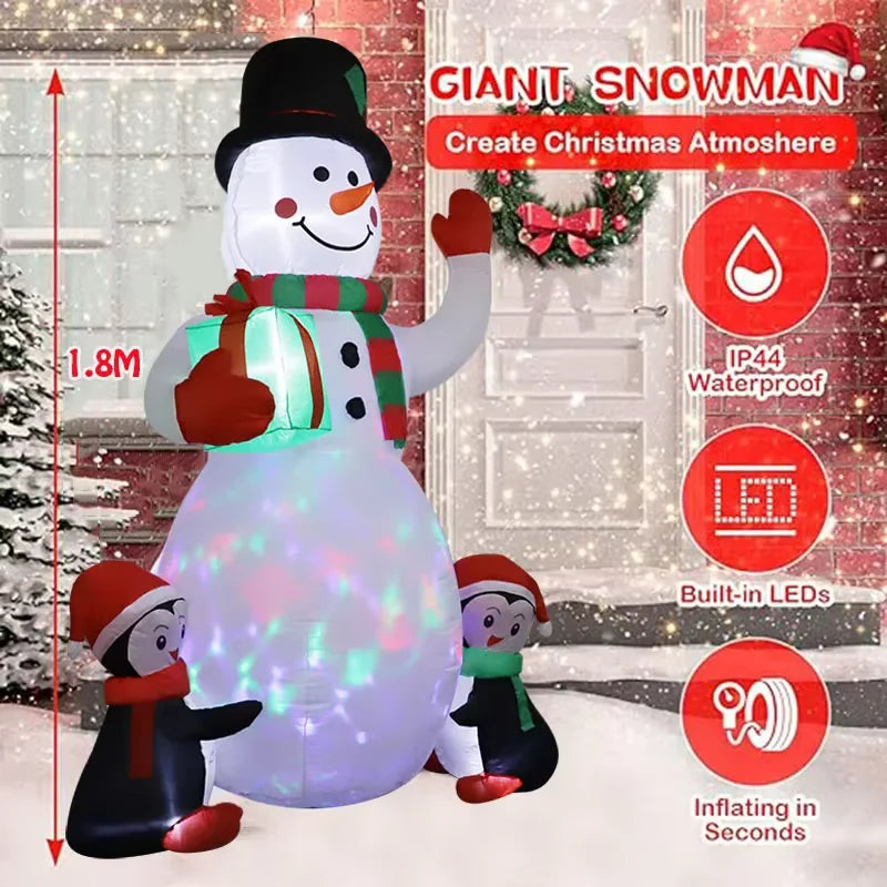 Christmas Inflatable Character Decorations – Snowman, Penguin & Gift Variants with LED Lights | Indoor & Outdoor Display.