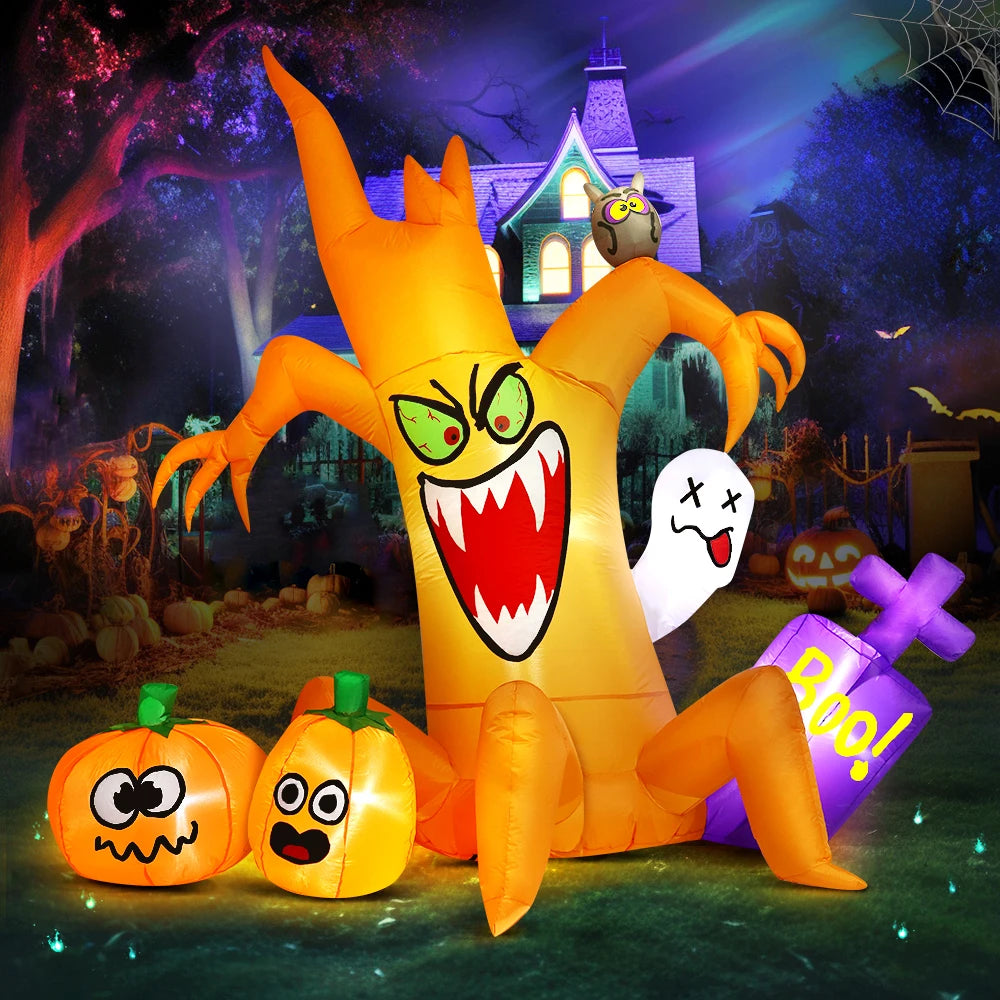 10FT Halloween Pumpkin Inflatable Home Outdoor Decoration Ghost Witch Blow up Yard Props for Holiday Party Garden with Led