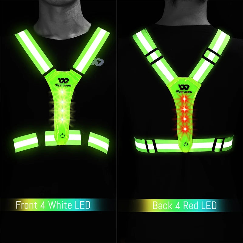 USB Rechargeable Reflective LED Safety Vest – 360° Visibility for Running, Cycling, and Outdoor Work.