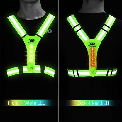 USB Rechargeable Reflective LED Safety Vest – 360° Visibility for Running, Cycling, and Outdoor Work.