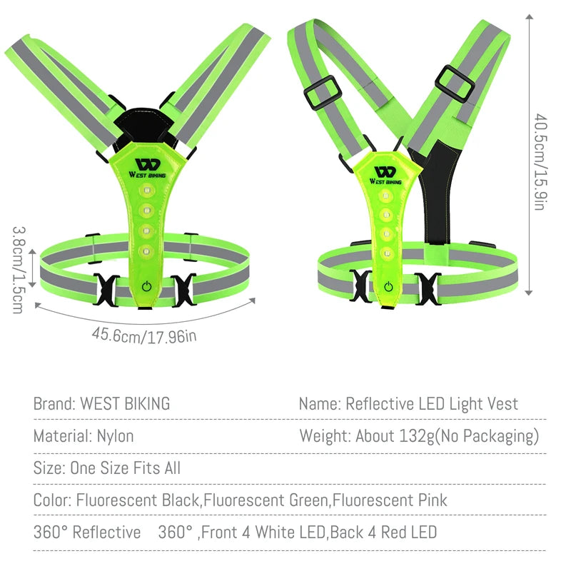 USB Rechargeable Reflective LED Safety Vest – 360° Visibility for Running, Cycling, and Outdoor Work.