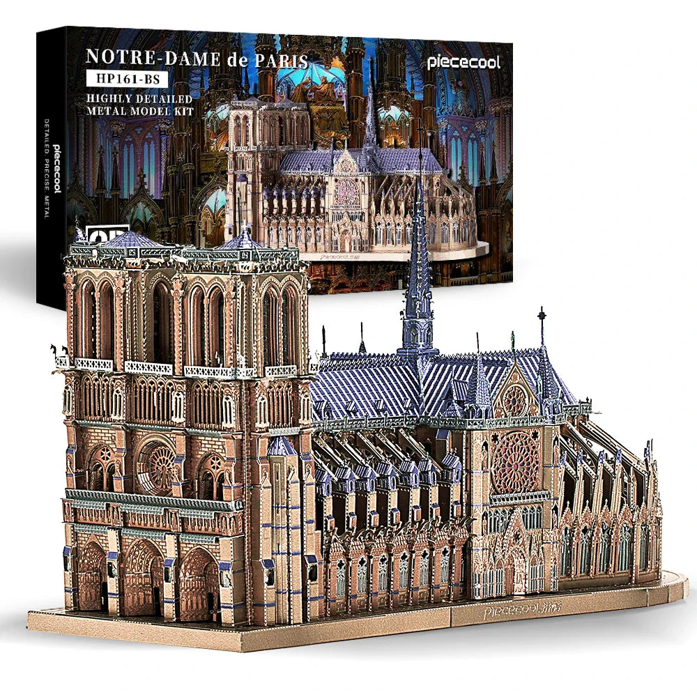 Piececool 3D metal puzzle of Notre Dame Cathedral Paris, DIY assembly for ages 14+.