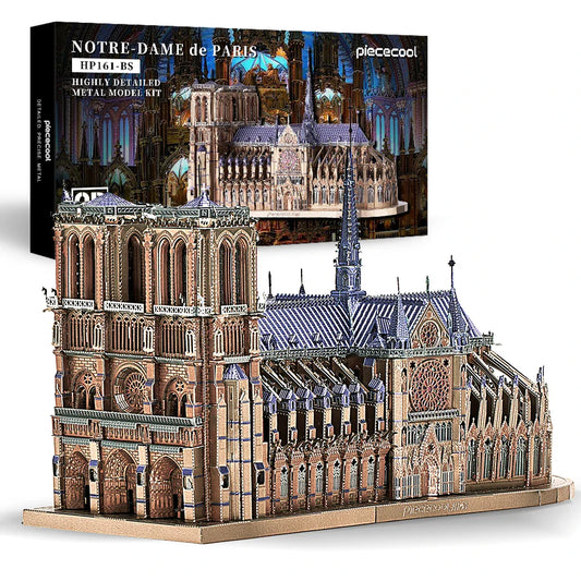 Piececool 3D metal puzzle of Notre Dame Cathedral Paris, DIY assembly for ages 14+.