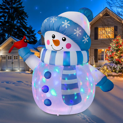 5FT Blue Snowman Christmas Inflatable – Outdoor Decoration with LED Lights & Cardinal Bird Accent.
