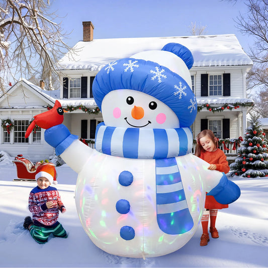 5FT Blue Snowman Christmas Inflatable – Outdoor Decoration with LED Lights & Cardinal Bird Accent.