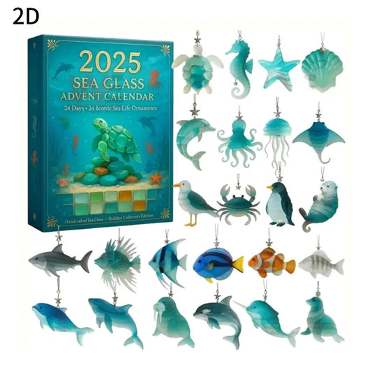 Christmas Advent Calendar – 24 Sea Glass Marine Animal Pendants | Ocean‑Inspired Countdown Gift for Marine Life Lovers, DIY Holiday Décor & Collectible Keepsake.