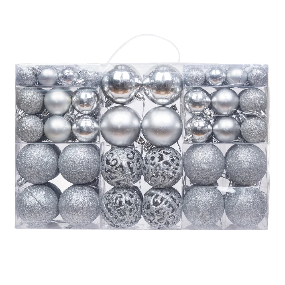 100pcs Shatterproof Christmas Tree Baubles – Red, Gold, Silver | Lightweight, Durable, and Reusable Holiday Ornaments.