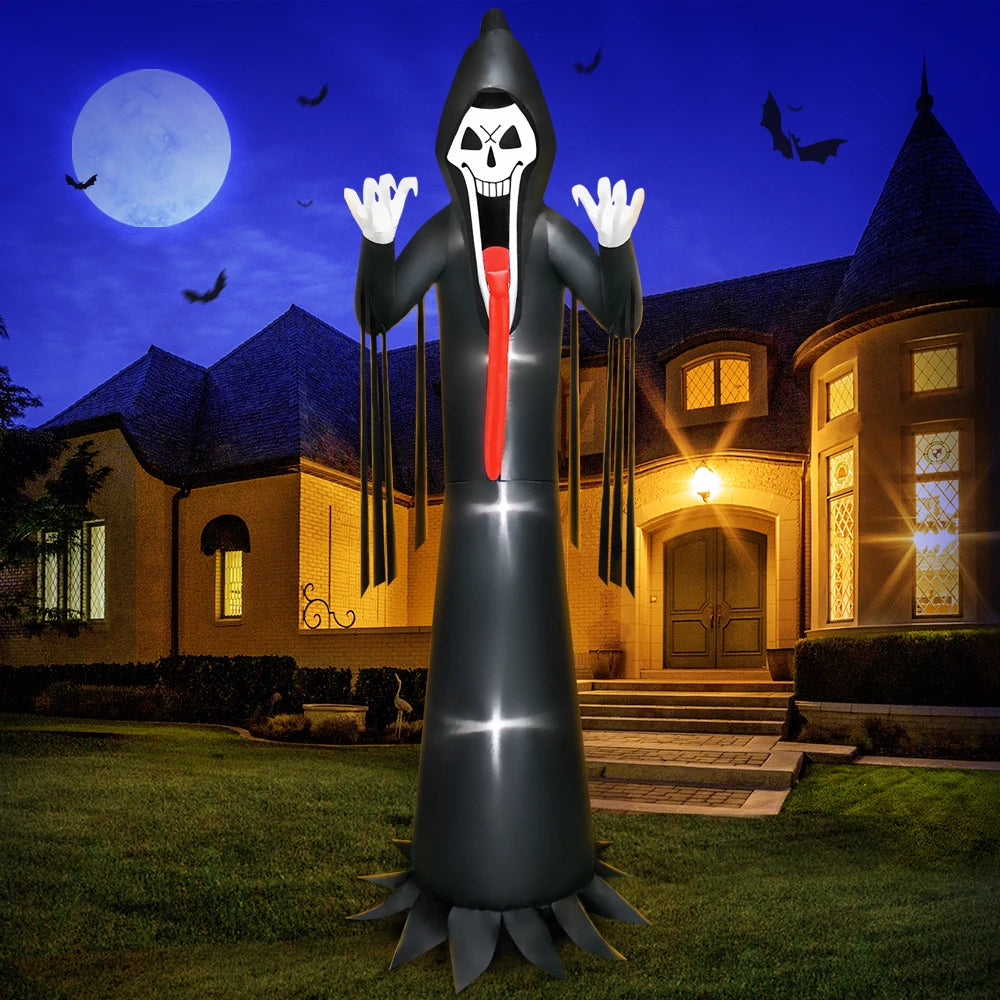 10FT Halloween Pumpkin Inflatable Home Outdoor Decoration Ghost Witch Blow up Yard Props for Holiday Party Garden with Led