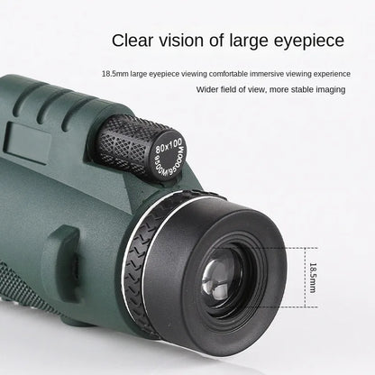 80×100 HD Monocular Telescope with BAK4 Prism & FMC Lens Coating.