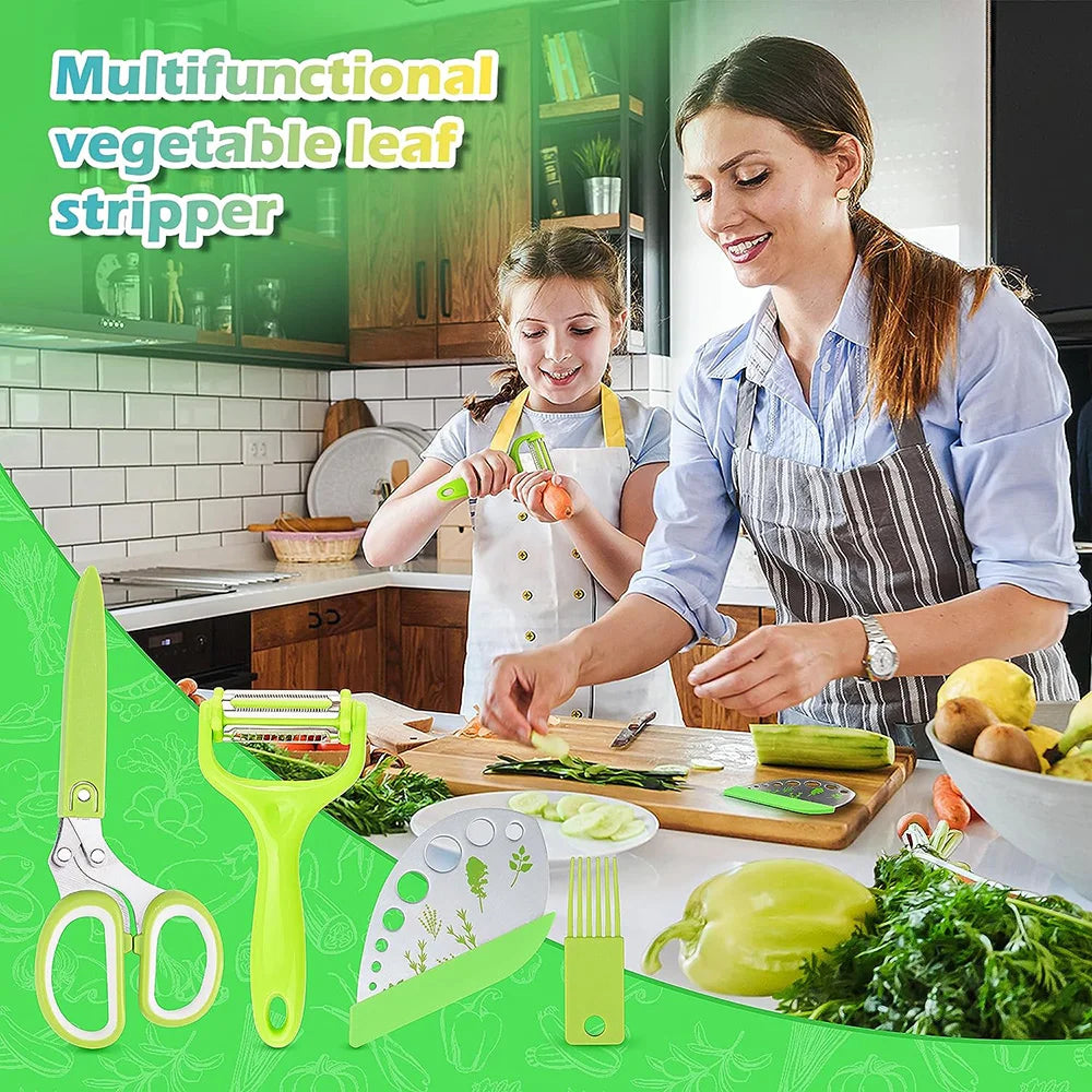 Herb Prep Kit- 5 Blade Scissors, Herb Stripper, Peeler.
