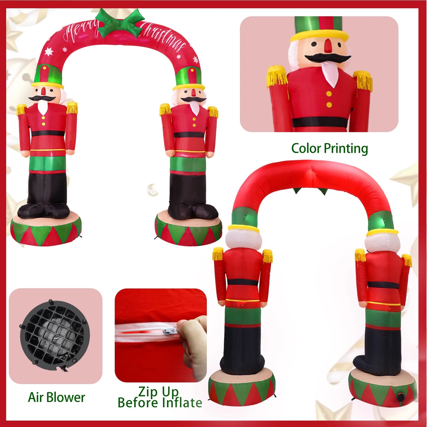 8FT Nutcracker Soldier Inflatable Archway – LED-Lit Outdoor Christmas Decoration for Garden, Lawn & Event Entrances.