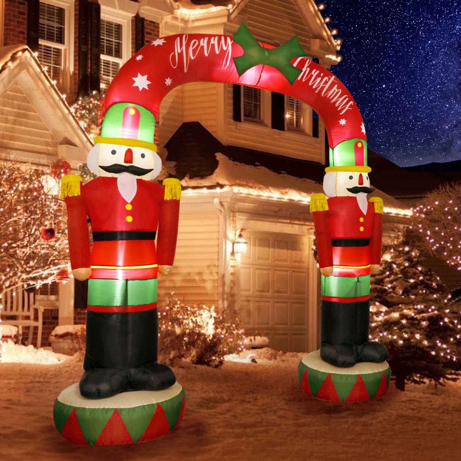 8FT Nutcracker Soldier Inflatable Archway – LED-Lit Outdoor Christmas Decoration for Garden, Lawn & Event Entrances.