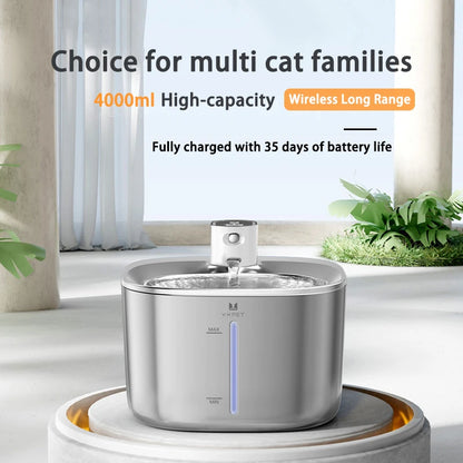 Wireless Pet Water Fountain – 4L Stainless Steel, Battery-Operated with Sensor Modes