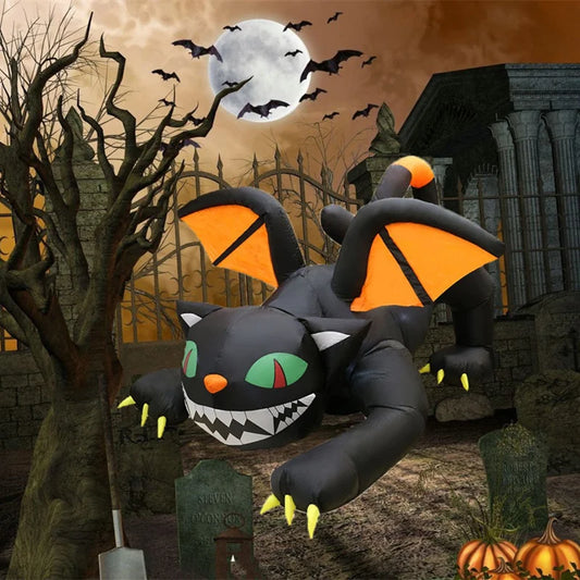 1.8M Giant Halloween Inflatable Black Cat with Shaking Head & LED Lights – Outdoor Lawn Decoration for Haunted House & Party Display