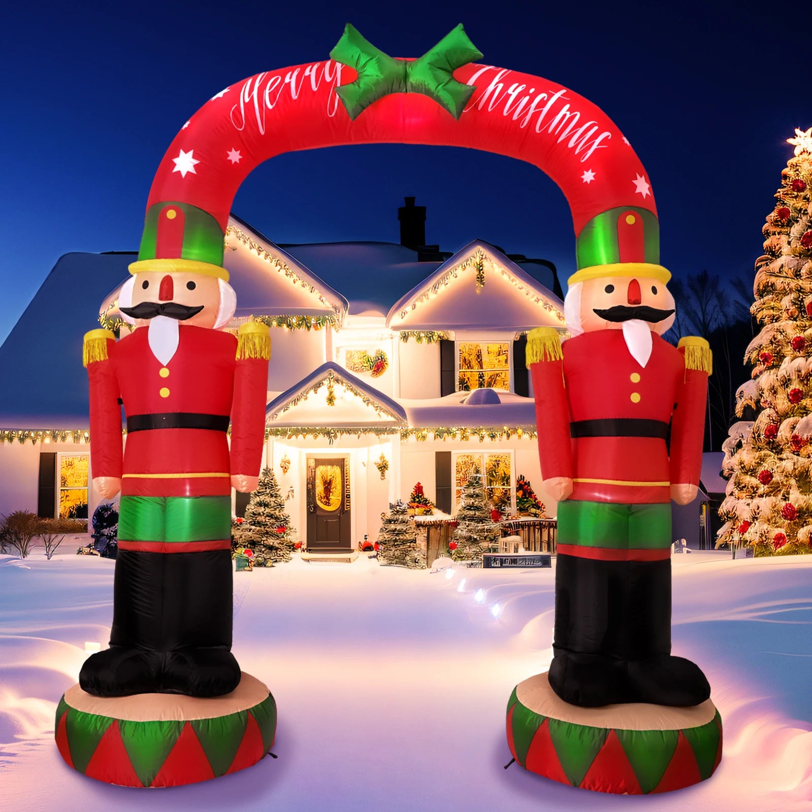 8FT Nutcracker Soldier Inflatable Archway – LED-Lit Outdoor Christmas Decoration for Garden, Lawn & Event Entrances.