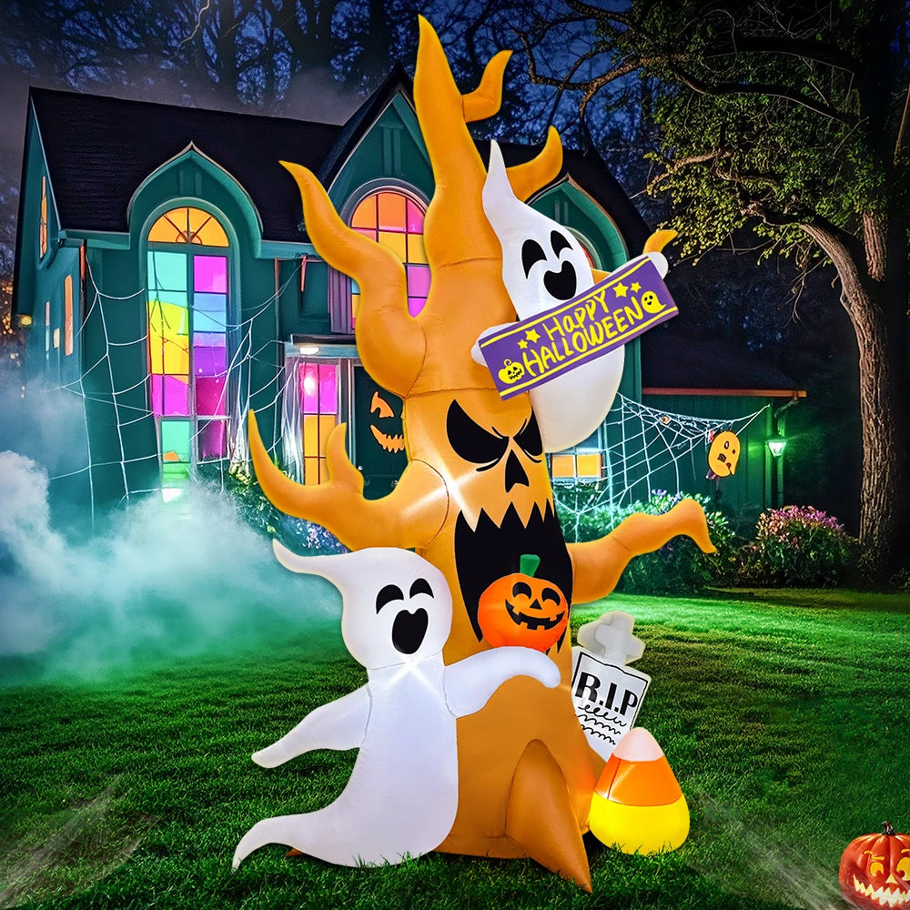 8FT Halloween Inflatable Tombstone Ghost Tree – LED‑Lit Outdoor Decoration
