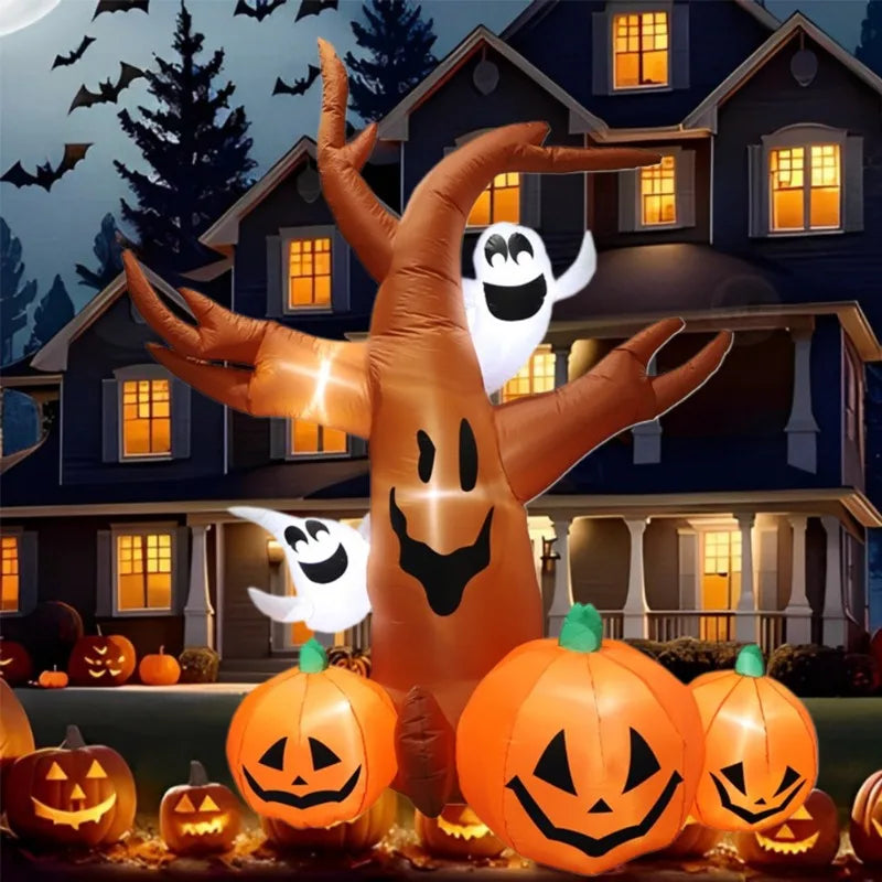 2.4m / 7.9ft Giant Halloween Inflatable Tree – LED Ghost & Pumpkin Yard Decoration