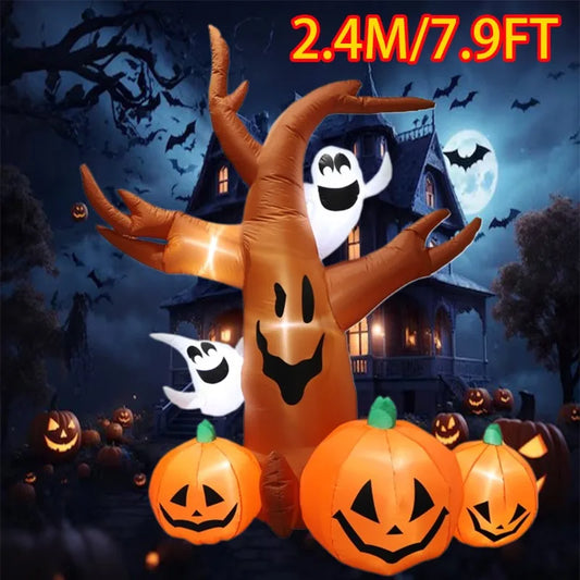 2.4m / 7.9ft Giant Halloween Inflatable Tree – LED Ghost & Pumpkin Yard Decoration