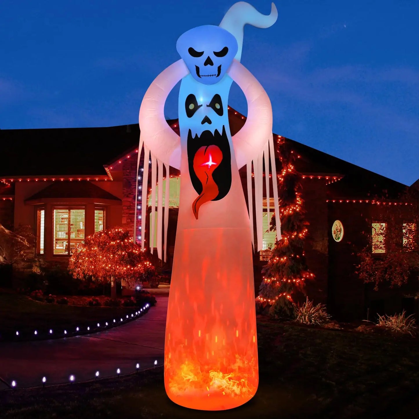 10FT Halloween Pumpkin Inflatable Home Outdoor Decoration Ghost Witch Blow up Yard Props for Holiday Party Garden with Led