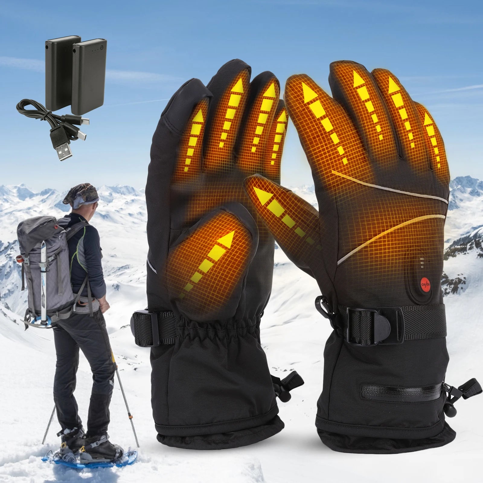 Electric Heated Gloves – Touchscreen, Waterproof & Rechargeable | For Hiking, Biking, Skiing & More.