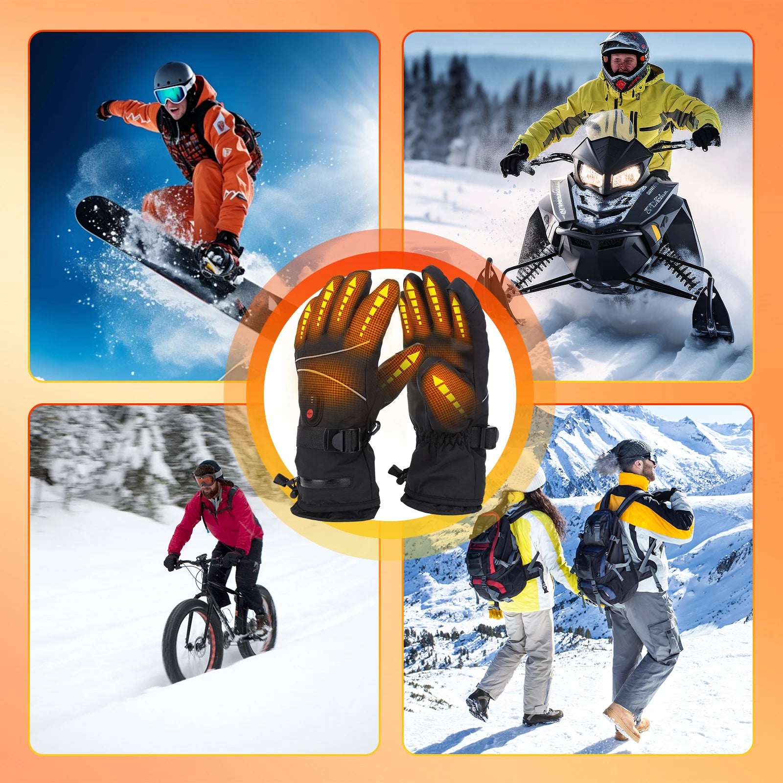 Electric Heated Gloves – Touchscreen, Waterproof & Rechargeable | For Hiking, Biking, Skiing & More.