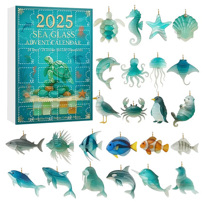 Christmas Advent Calendar – 24 Sea Glass Marine Animal Pendants | Ocean‑Inspired Countdown Gift for Marine Life Lovers, DIY Holiday Décor & Collectible Keepsake.