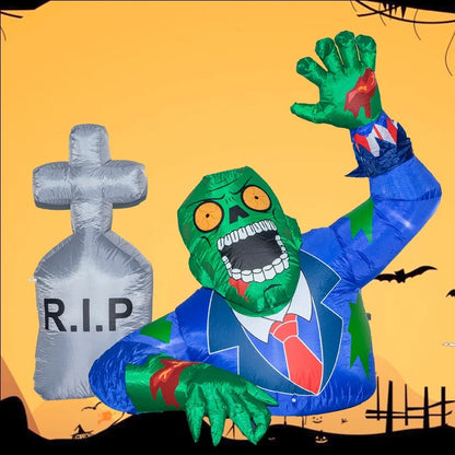 1.6M Halloween Inflatable Zombies Crawling from Grave with RIP Tombstone & LED Lights – Outdoor Yard & Garden Haunted House Decoration