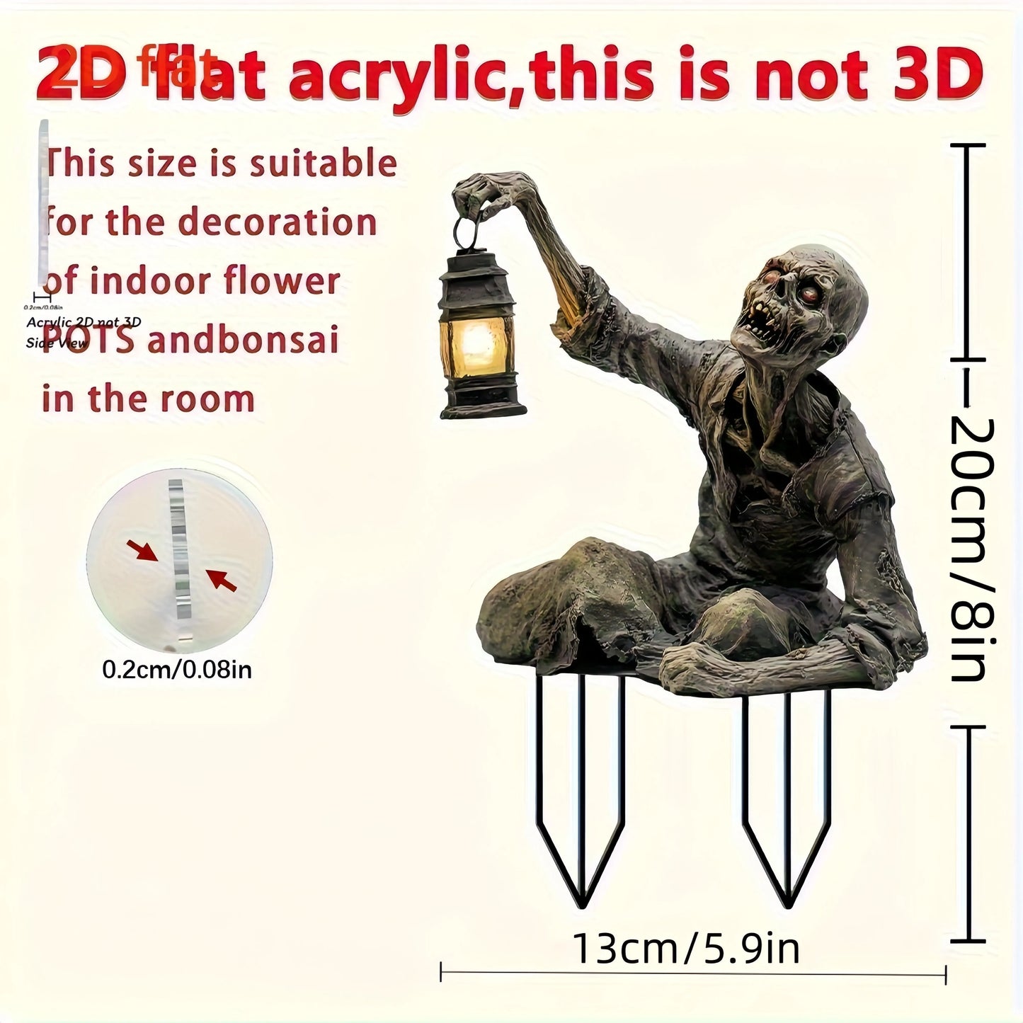 Halloween Lantern Terror Zombie Ornament – 2D Acrylic Ground Plug for Garden and Outdoor Decor