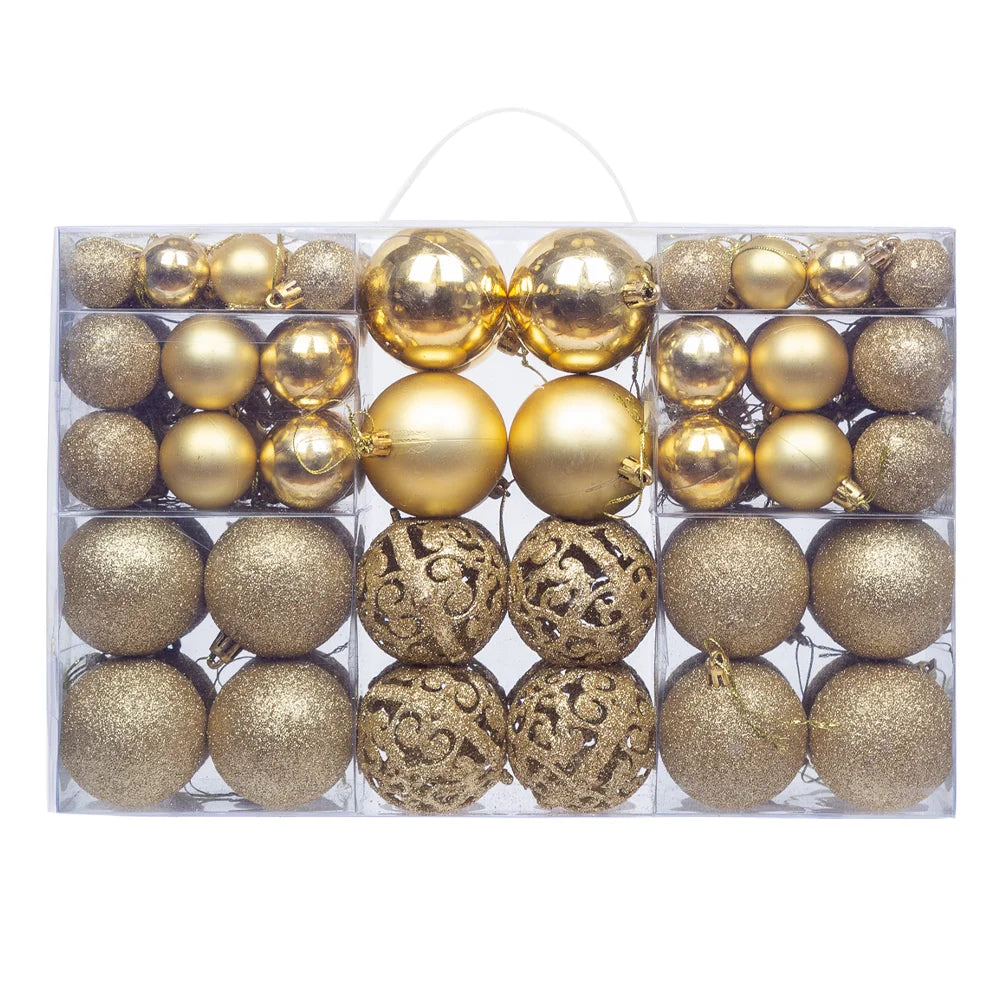 100pcs Shatterproof Christmas Tree Baubles – Red, Gold, Silver | Lightweight, Durable, and Reusable Holiday Ornaments.