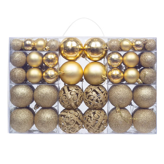 100pcs Shatterproof Christmas Tree Baubles – Red, Gold, Silver | Lightweight, Durable, and Reusable Holiday Ornaments.