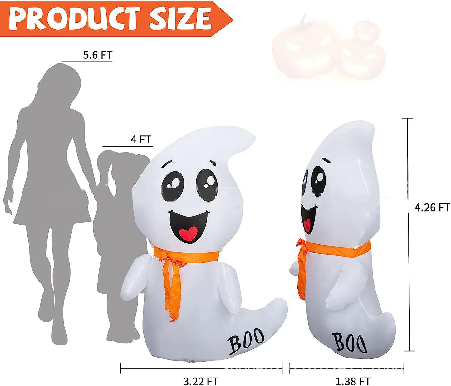 5FT Inflatable Halloween Cute Ghost with Magic Light – LED Blow-Up Decoration for Garden, Lawn, and Indoor Displays