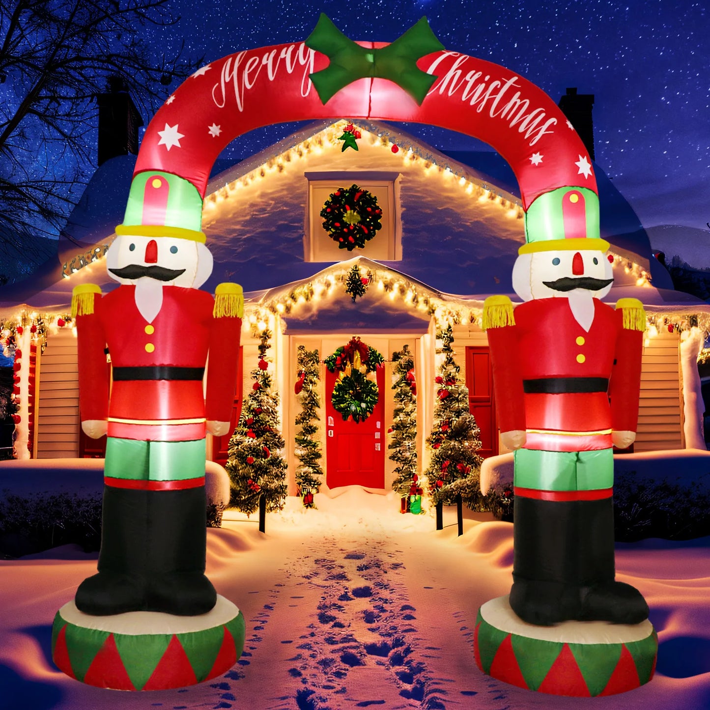 8FT Nutcracker Soldier Inflatable Archway – LED-Lit Outdoor Christmas Decoration for Garden, Lawn & Event Entrances.
