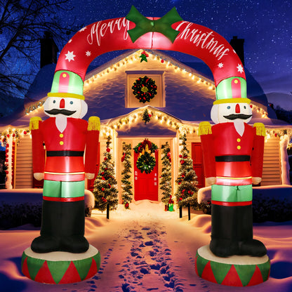 8FT Nutcracker Soldier Inflatable Archway – LED-Lit Outdoor Christmas Decoration for Garden, Lawn & Event Entrances.