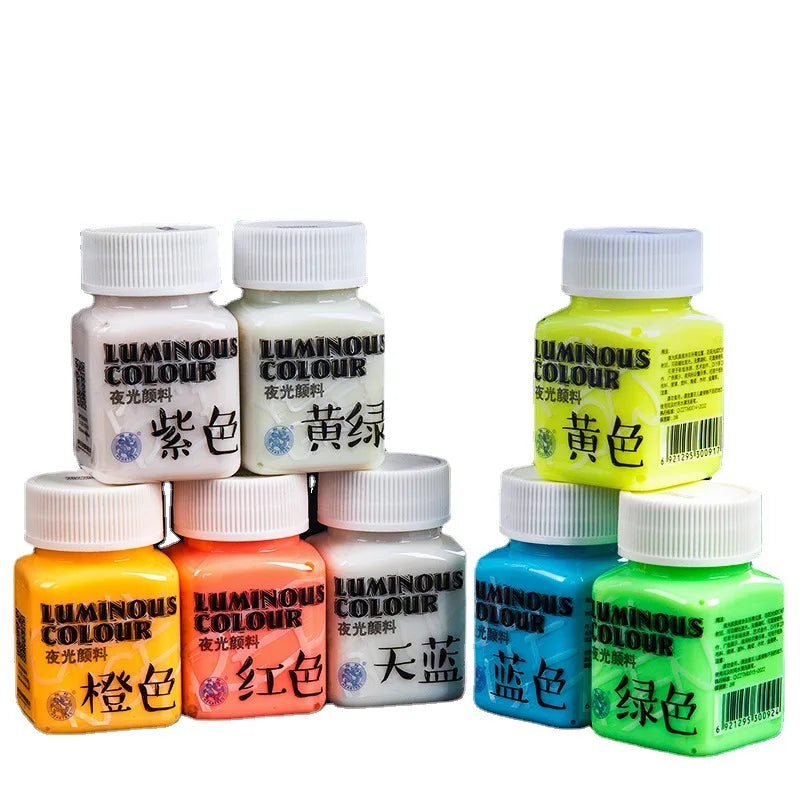 Fluorescent Glow-in-the-Dark Acrylic Paint Set for Canvas and Neon Decorations - Blacklight Art Supplies for Adults