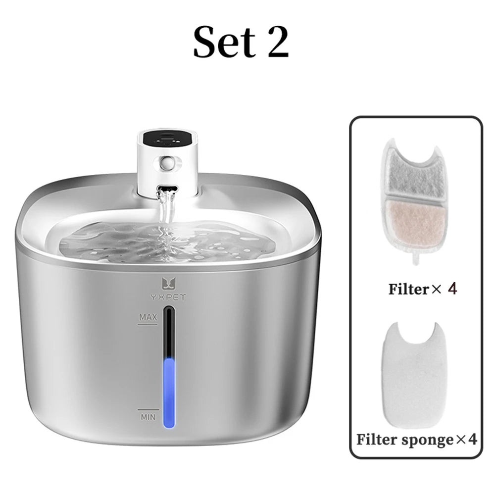 Wireless Pet Water Fountain – 4L Stainless Steel, Battery-Operated with Sensor Modes