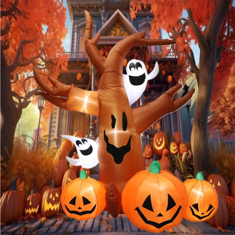 2.4m / 7.9ft Giant Halloween Inflatable Tree – LED Ghost & Pumpkin Yard Decoration