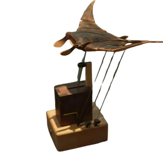 Handmade Wooden Motorized Manta Ray Figurine Bionic Swimming Combining Movement Stillness Electric Manta Ray Ornament Decoration