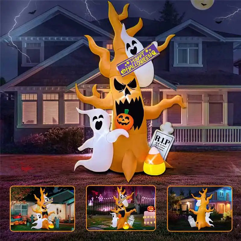 8FT Halloween Inflatable Tombstone Ghost Tree – LED‑Lit Outdoor Decoration