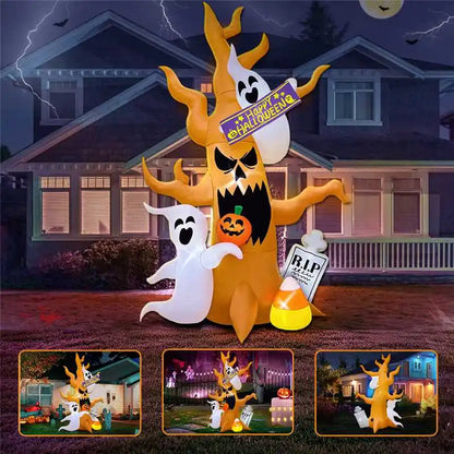 8FT Halloween Inflatable Tombstone Ghost Tree – LED‑Lit Outdoor Decoration