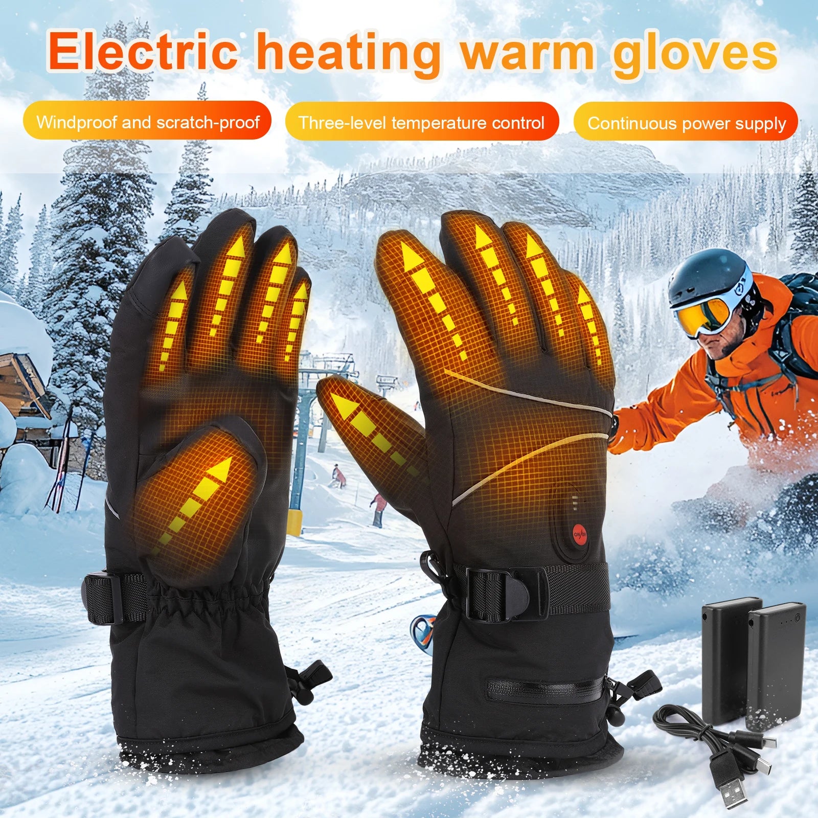 Electric Heated Gloves – Touchscreen, Waterproof & Rechargeable | For Hiking, Biking, Skiing & More.