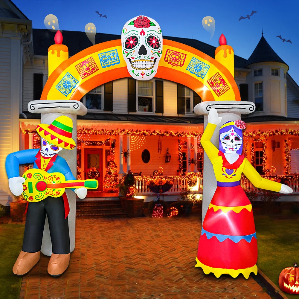 10FT Halloween Pumpkin Inflatable Home Outdoor Decoration Ghost Witch Blow up Yard Props for Holiday Party Garden with Led