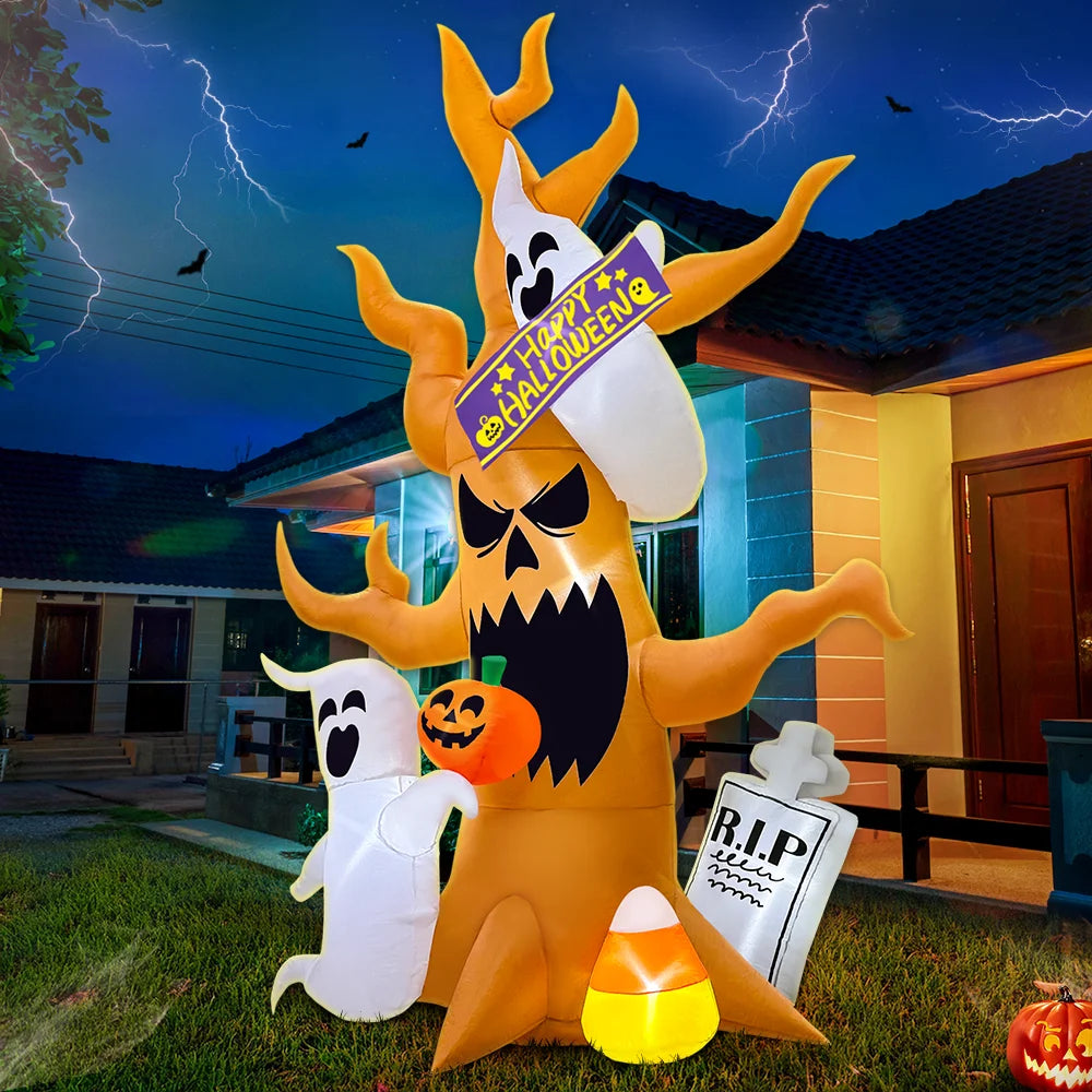 8FT Halloween Inflatable Tombstone Ghost Tree – LED‑Lit Outdoor Decoration