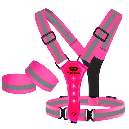USB Rechargeable Reflective LED Safety Vest – 360° Visibility for Running, Cycling, and Outdoor Work.