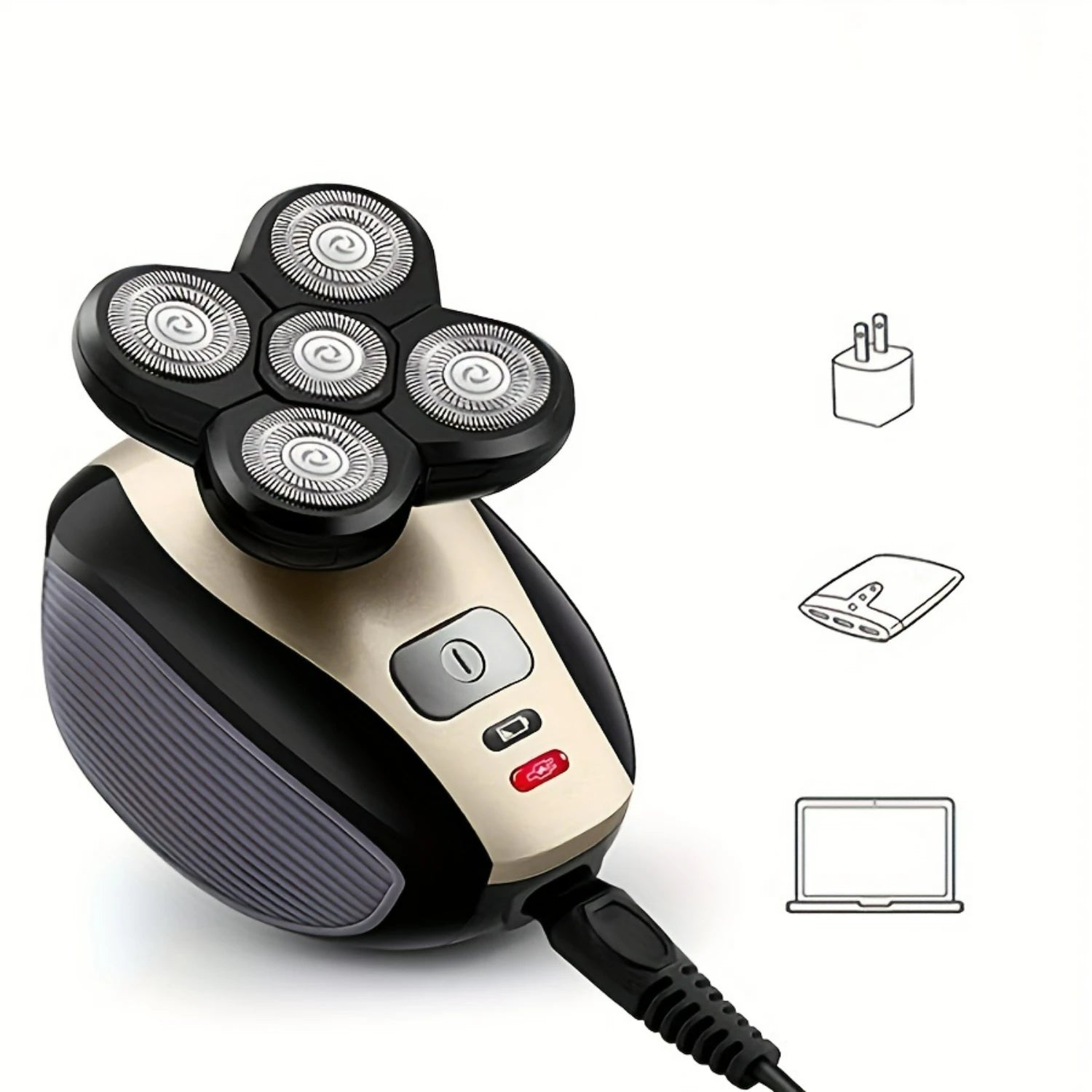 Ergonomic Rechargeable Multifunctional Men'S 5-In-1 Shaver - Wet/Dry Grooming Essentials for Bald Head Care
