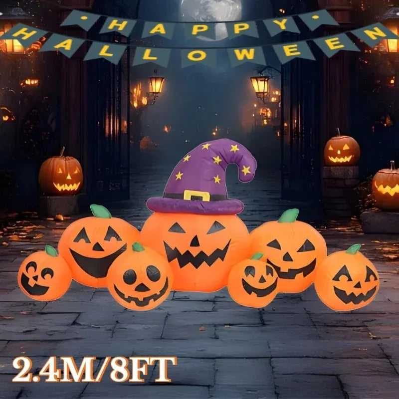 8FT Outdoor Halloween Inflatable Decoration – Pumpkin Model with LED Lights, Tombstone Prop for Garden, Yard, and Party Display